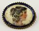 Fine Art Deco Hand Painted Porcelain Plaque Brooch C1930's