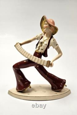 Fabulous Art Deco 10 Porcelain Figurine Accordion Player by ROYAL DUX / Schaff