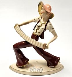 Fabulous Art Deco 10 Porcelain Figurine Accordion Player by ROYAL DUX / Schaff