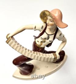 Fabulous Art Deco 10 Porcelain Figurine Accordion Player by ROYAL DUX / Schaff