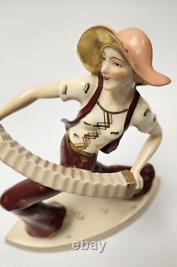 Fabulous Art Deco 10 Porcelain Figurine Accordion Player by ROYAL DUX / Schaff