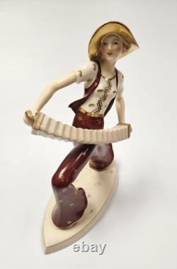 Fabulous Art Deco 10 Porcelain Figurine Accordion Player by ROYAL DUX / Schaff