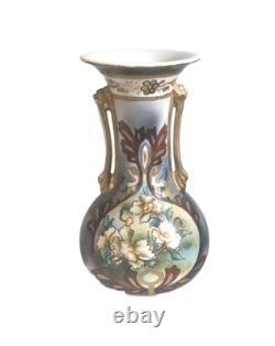 Fabulous Art Deco Nippon Hand Painted Porcelain Two Handled Vase with Cat Handles