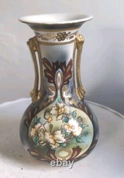 Fabulous Art Deco Nippon Hand Painted Porcelain Two Handled Vase with Cat Handles