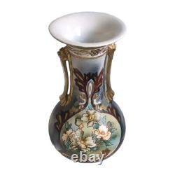 Fabulous Art Deco Nippon Hand Painted Porcelain Two Handled Vase with Cat Handles