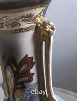 Fabulous Art Deco Nippon Hand Painted Porcelain Two Handled Vase with Cat Handles
