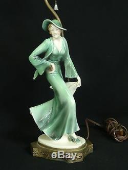 Fasold & Stauch Bock / Wallendorf German Art Deco Porcelain Lady Table Lamp