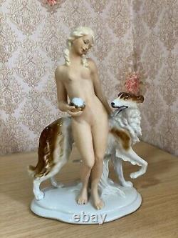 Fasold & Stauch Germany, Antique Porcelain Figurine, Nude Girl with Ball & Dog