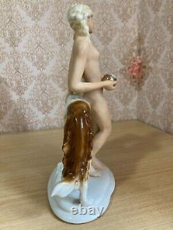 Fasold & Stauch Germany, Antique Porcelain Figurine, Nude Girl with Ball & Dog