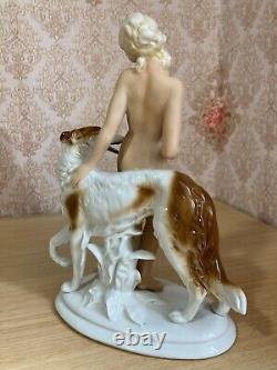 Fasold & Stauch Germany, Antique Porcelain Figurine, Nude Girl with Ball & Dog