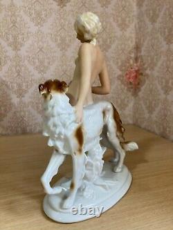 Fasold & Stauch Germany, Antique Porcelain Figurine, Nude Girl with Ball & Dog