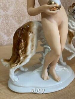 Fasold & Stauch Germany, Antique Porcelain Figurine, Nude Girl with Ball & Dog