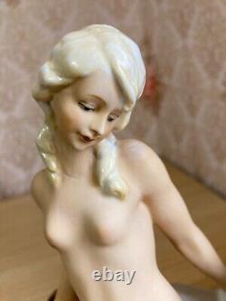 Fasold & Stauch Germany, Antique Porcelain Figurine, Nude Girl with Ball & Dog