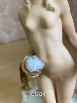 Fasold & Stauch Germany, Antique Porcelain Figurine, Nude Girl with Ball & Dog