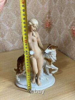 Fasold & Stauch Germany, Antique Porcelain Figurine, Nude Girl with Ball & Dog