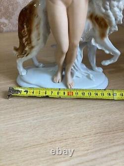 Fasold & Stauch Germany, Antique Porcelain Figurine, Nude Girl with Ball & Dog