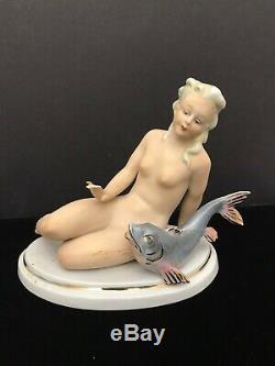 Fasold & Stauch Reclining Nude with Fish Porcelain Figurine Wallendorf Germany