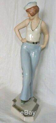 Figurine Art Deco En Porcelaine Royal Dux By Schaff Marin Sailor Girl 1930