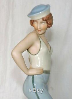 Figurine Art Deco En Porcelaine Royal Dux By Schaff Marin Sailor Girl 1930