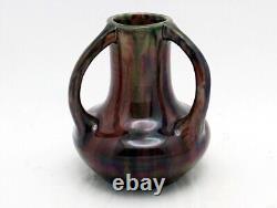 Fine Art Deco Japanese Awaji Flambe Drip Glaze Three Handled Art Pottery Vase