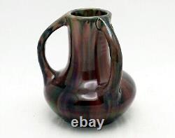 Fine Art Deco Japanese Awaji Flambe Drip Glaze Three Handled Art Pottery Vase