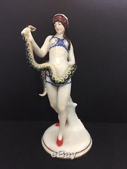 Fine Art German porcelain Art Deco Cleopatra With Snake figure Marked VOLKSTADT