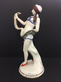 Fine Art German porcelain Art Deco Cleopatra With Snake figure Marked VOLKSTADT