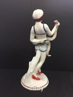 Fine Art German porcelain Art Deco Cleopatra With Snake figure Marked VOLKSTADT