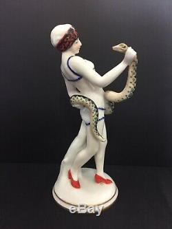 Fine Art German porcelain Art Deco Cleopatra With Snake figure Marked VOLKSTADT