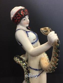 Fine Art German porcelain Art Deco Cleopatra With Snake figure Marked VOLKSTADT