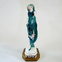 Fine Porcelain unknown brand figurine Green Art Deco 1930-50s 11.4 inches
