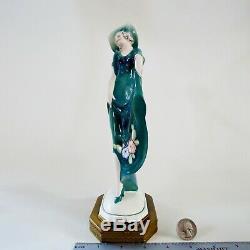 Fine Porcelain unknown brand figurine Green Art Deco 1930-50s 11.4 inches