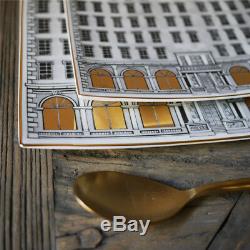 Fornasetti Architettura Castle Square Plates Golden Gilt Home Decoration Dining