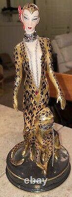 Franklin Mint Erte Leopard Figurine Art Deco Woman Statue Limited Edition M3719