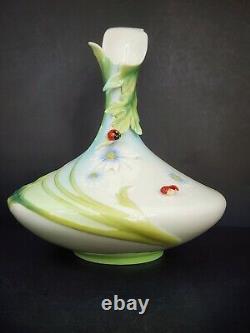 Frantz Porcelain Ladybug Dasies Vase Handpainted Art Deco Retired FZ00468 9.5