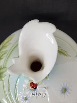 Frantz Porcelain Ladybug Dasies Vase Handpainted Art Deco Retired FZ00468 9.5