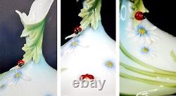 Frantz Porcelain Ladybug Dasies Vase Handpainted Art Deco Retired FZ00468 9.5