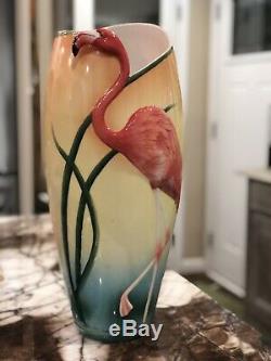 Franz Porcelain FZ00075 FLAMINGO BIRD 17 TALL LARGE VASE ART DECO Mint Beach