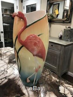 Franz Porcelain FZ00075 FLAMINGO BIRD 17 TALL LARGE VASE ART DECO Mint Beach