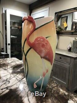 Franz Porcelain FZ00075 FLAMINGO BIRD 17 TALL LARGE VASE ART DECO Mint Beach