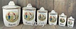 French Antique Art Deco Porcelain Kitchen Canisters Caddies Storage Jars Pots