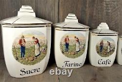 French Antique Art Deco Porcelain Kitchen Canisters Caddies Storage Jars Pots