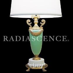 French Art Deco Porcelain Celedon Green Ceramic Artistic Bronze Table Lamp 1930