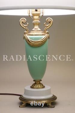 French Art Deco Porcelain Celedon Green Ceramic Artistic Bronze Table Lamp 1930