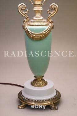 French Art Deco Porcelain Celedon Green Ceramic Artistic Bronze Table Lamp 1930