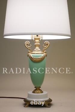 French Art Deco Porcelain Celedon Green Ceramic Artistic Bronze Table Lamp 1930