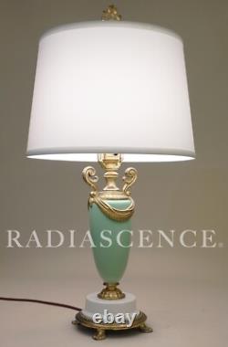 French Art Deco Porcelain Celedon Green Ceramic Artistic Bronze Table Lamp 1930