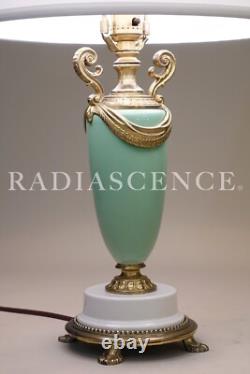 French Art Deco Porcelain Celedon Green Ceramic Artistic Bronze Table Lamp 1930