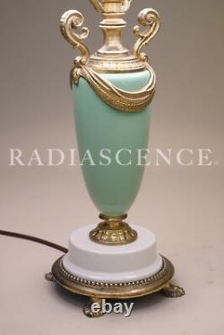 French Art Deco Porcelain Celedon Green Ceramic Artistic Bronze Table Lamp 1930