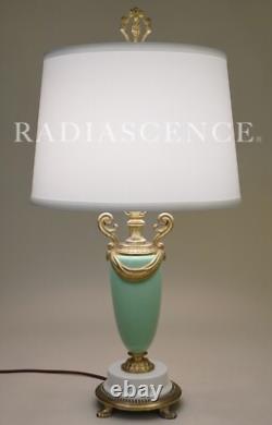 French Art Deco Porcelain Celedon Green Ceramic Artistic Bronze Table Lamp 1930